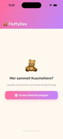 FluffyDex auf dem iPhone: Willkommensbildschirm