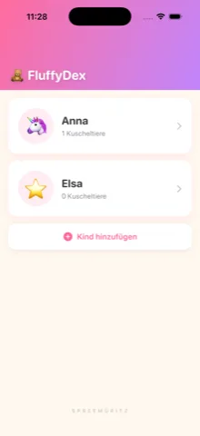 FluffyDex auf dem iPhone: Übersicht mehrerer Kinder-Profile