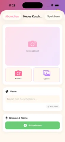 FluffyDex auf dem iPhone: neues Kuscheltier mit Foto und Stimme anlegen