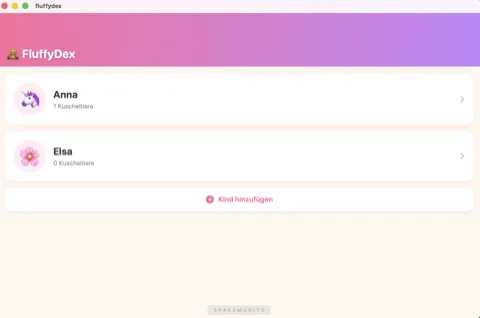 FluffyDex auf dem Mac: Übersicht mehrerer Kinder-Profile