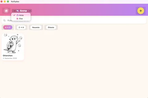 FluffyDex auf dem Mac: Sammlung mit Kind-Wechsler