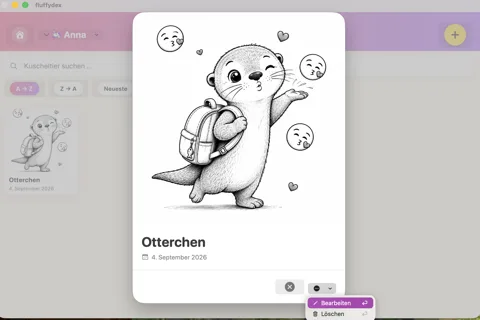 FluffyDex auf dem Mac: Detailansicht eines Kuscheltiers