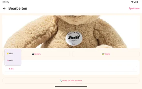 FluffyDex auf einem Android-Tablet: Kuscheltier bearbeiten