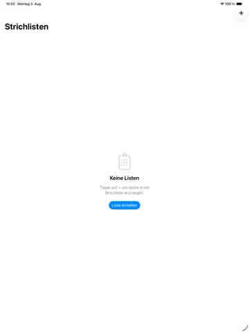 Tallyo auf dem iPad: leere Übersicht der Strichlisten