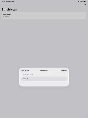 Tallyo auf dem iPad: neue Strichliste anlegen