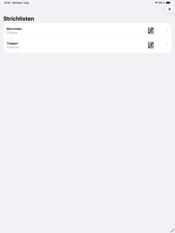 Tallyo auf dem iPad: Übersicht mehrerer Strichlisten