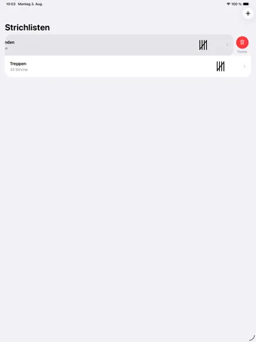 Tallyo auf dem iPad: Liste per Wischgeste löschen